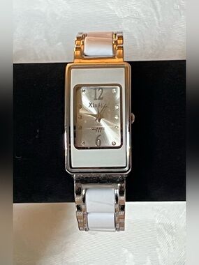Xinhua White & Silver Tone Rectangular Quartz Watch